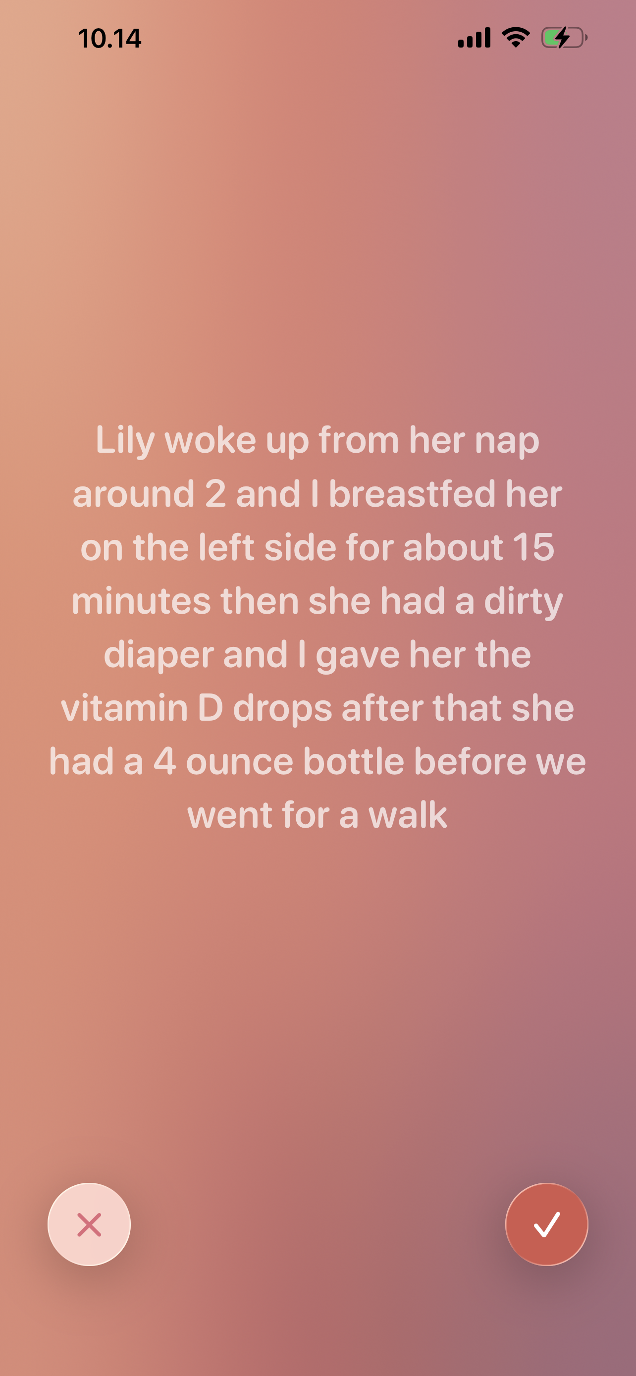 Speaking a feed log into New Baby