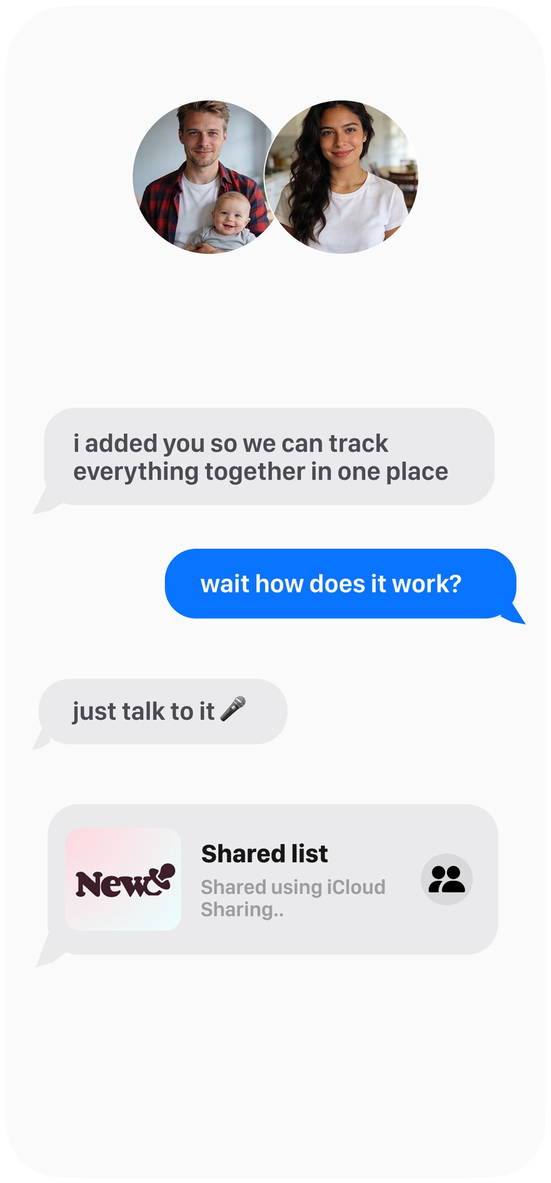 Sharing a baby tracker list with a partner via iMessage